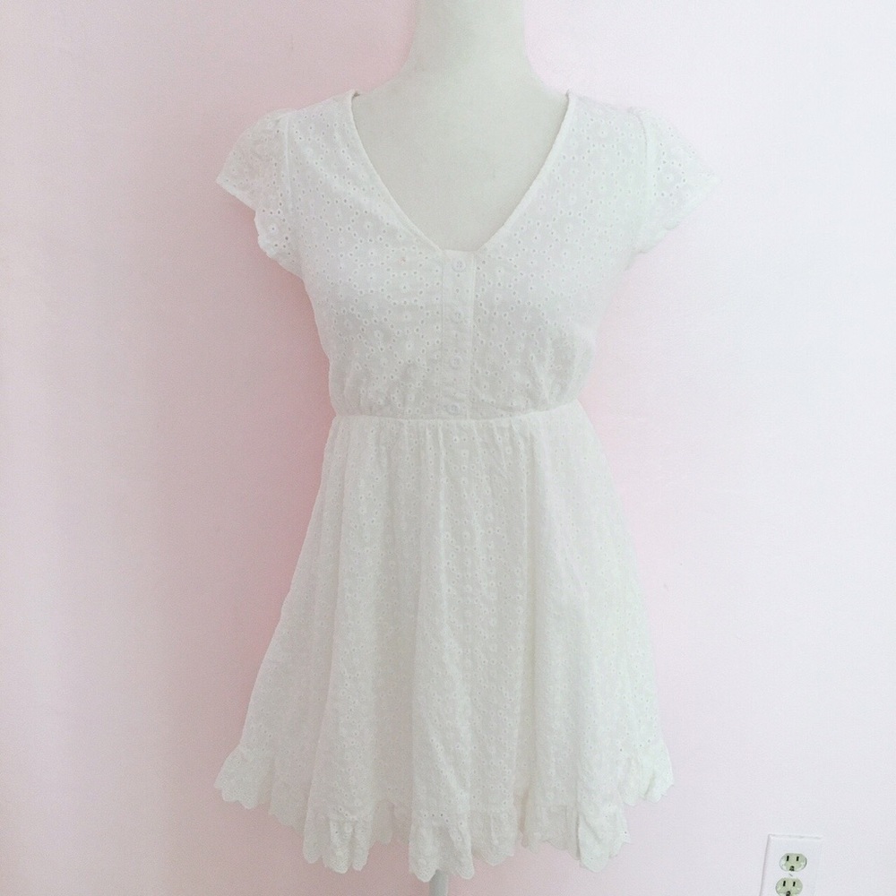 white eyelet broderie lace babydoll mini dress
